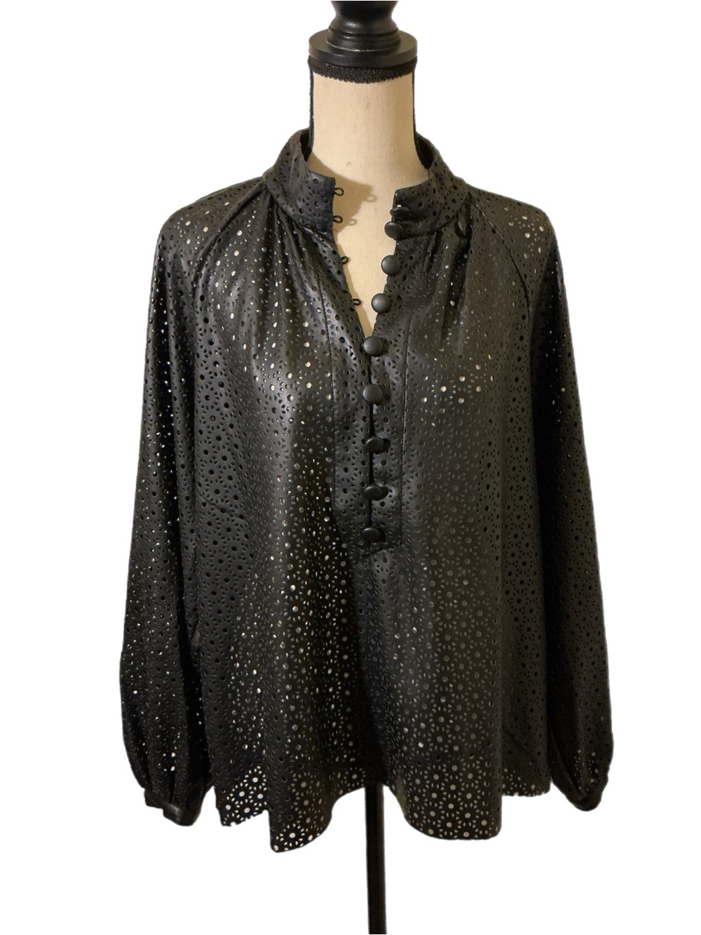 Zara Women’s XL Faux Leather Balloon Sleeve Top Black Viscose Blend